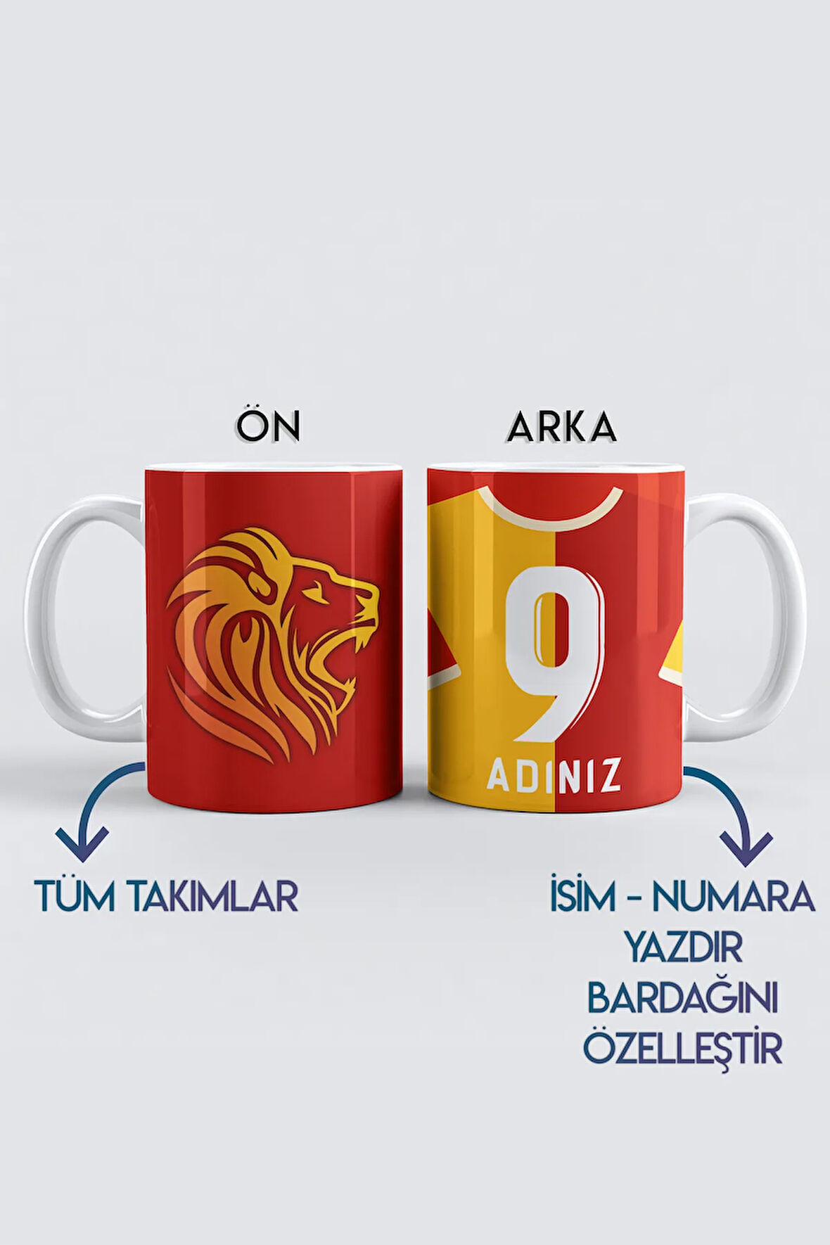 Porselen, Kişiye Özel Taraftar Baskılı Kupa Bardak, Tüm Takımlar, İsim Numara Yazdırmalı