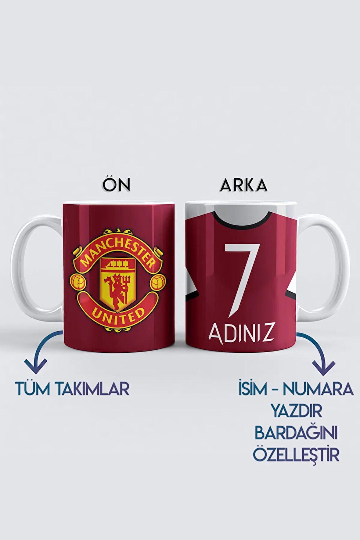 Kişiselleştirilebilir Manu Manchester United, Taraftar Baskılı Porselen Kupa Bardak, Tüm Takımlar