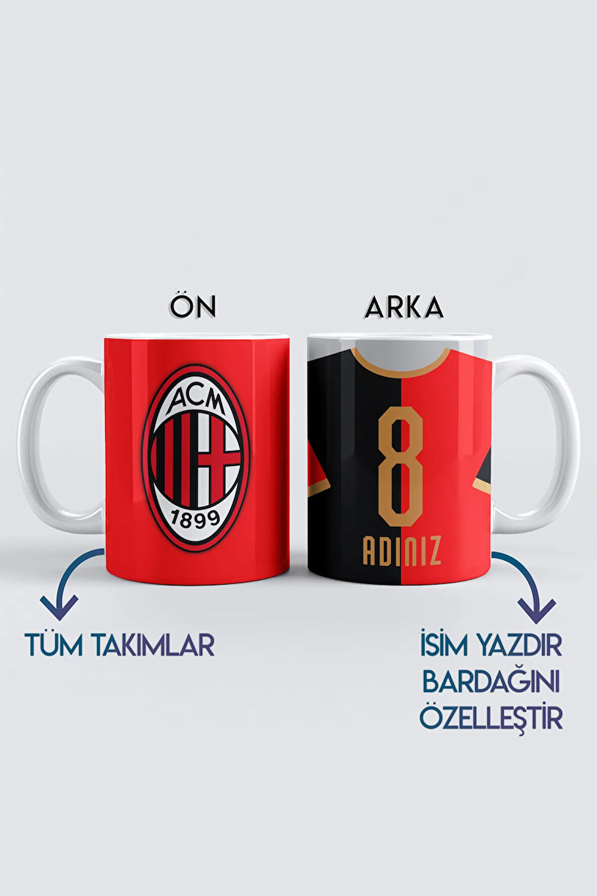 Kişiye Özel AC Milan, Taraftar Baskılı Kupa Bardak, Tüm Takımlar
