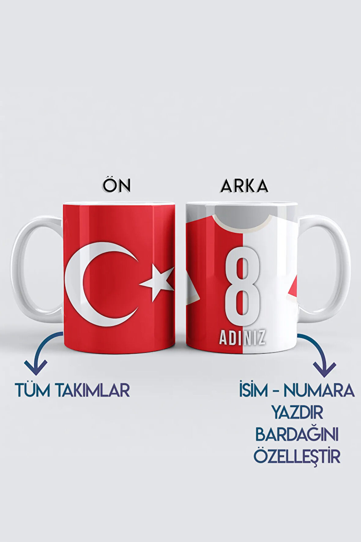 Türkiye Milli Takımlar, Futbol Temalı, İsim Numara Kişiselleştirilebilir, Porselen Kupa Bardak