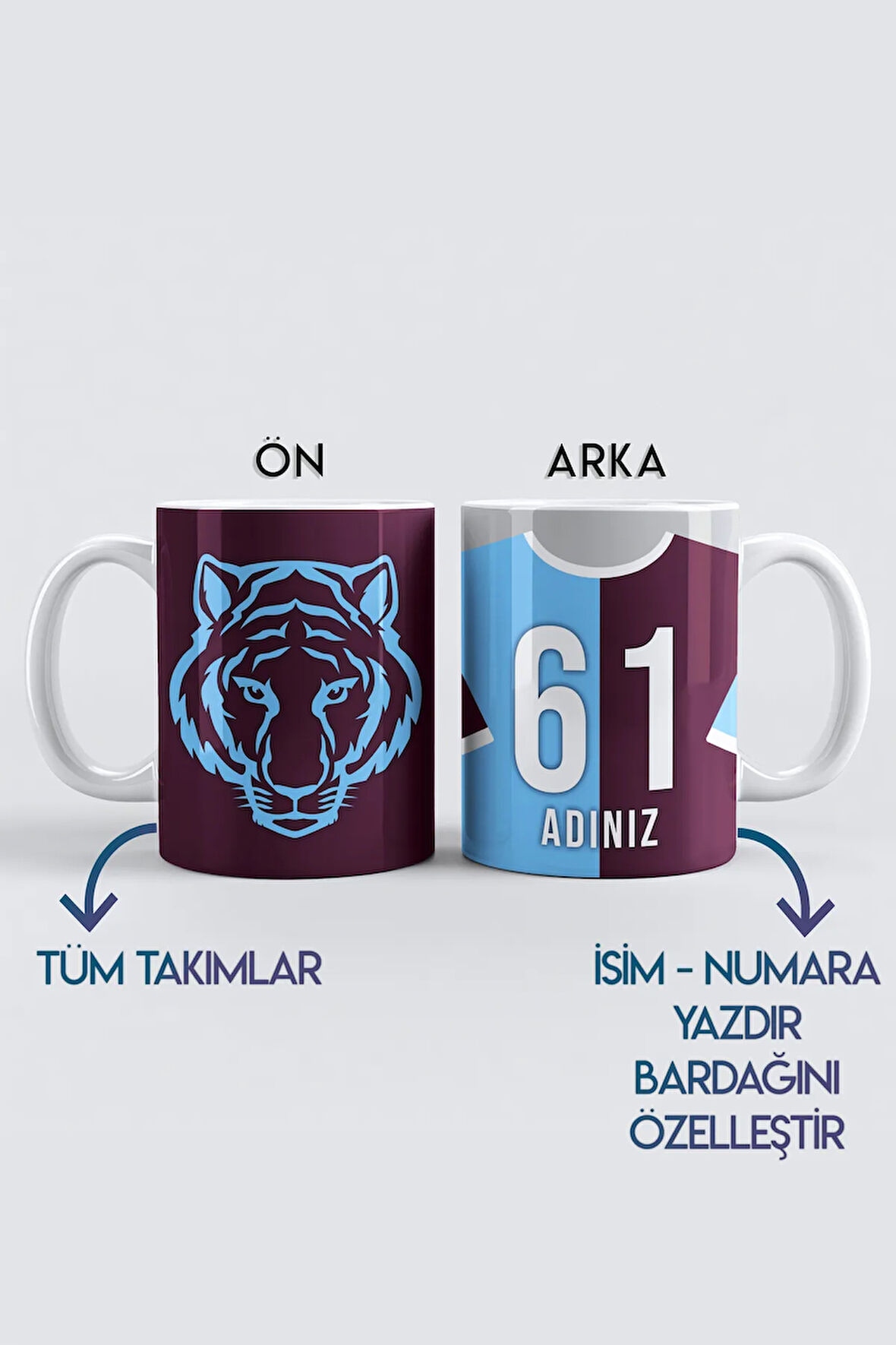 Porselen, Kişiye Özel Taraftar Baskılı Kupa Bardak, Bordo Mavi Fırtına, Tüm Takımlar