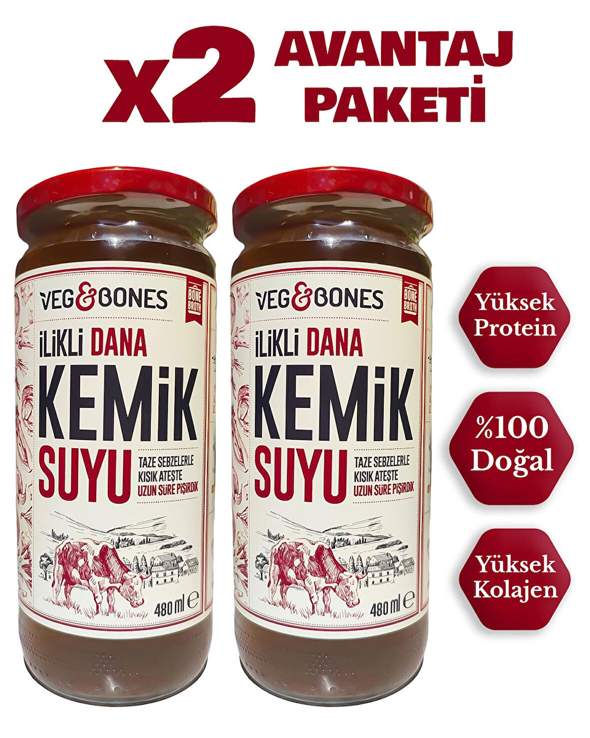 İlikli Dana Kemik Suyu Yüksek Kolajen ve Protein Deposu 2’li Paket