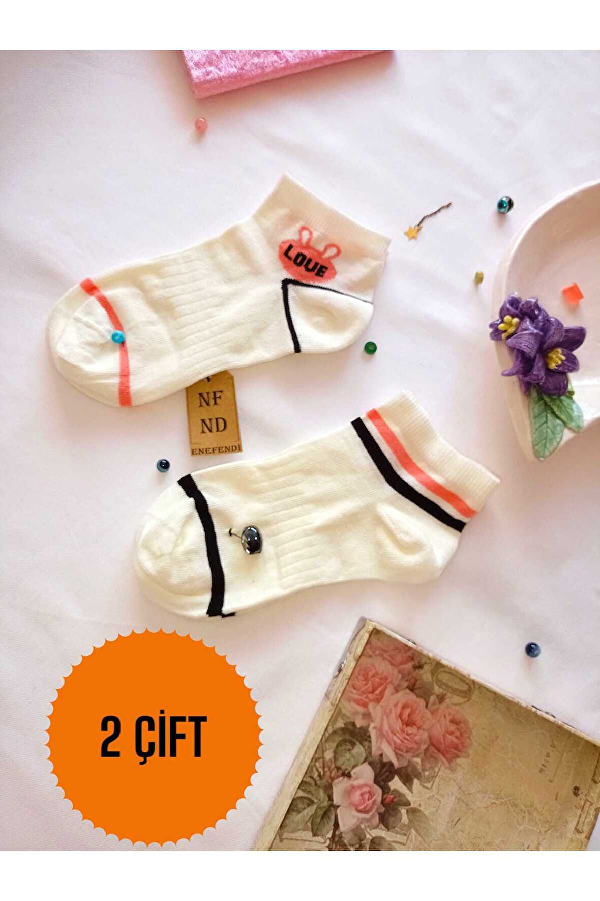 2 ÇİFT ÇORAP PAMUKLU BURUN DİKİŞSİZ YUMUŞAK KISA KONÇ DESENLİ KADIN PATİK ÇORABI 36-40