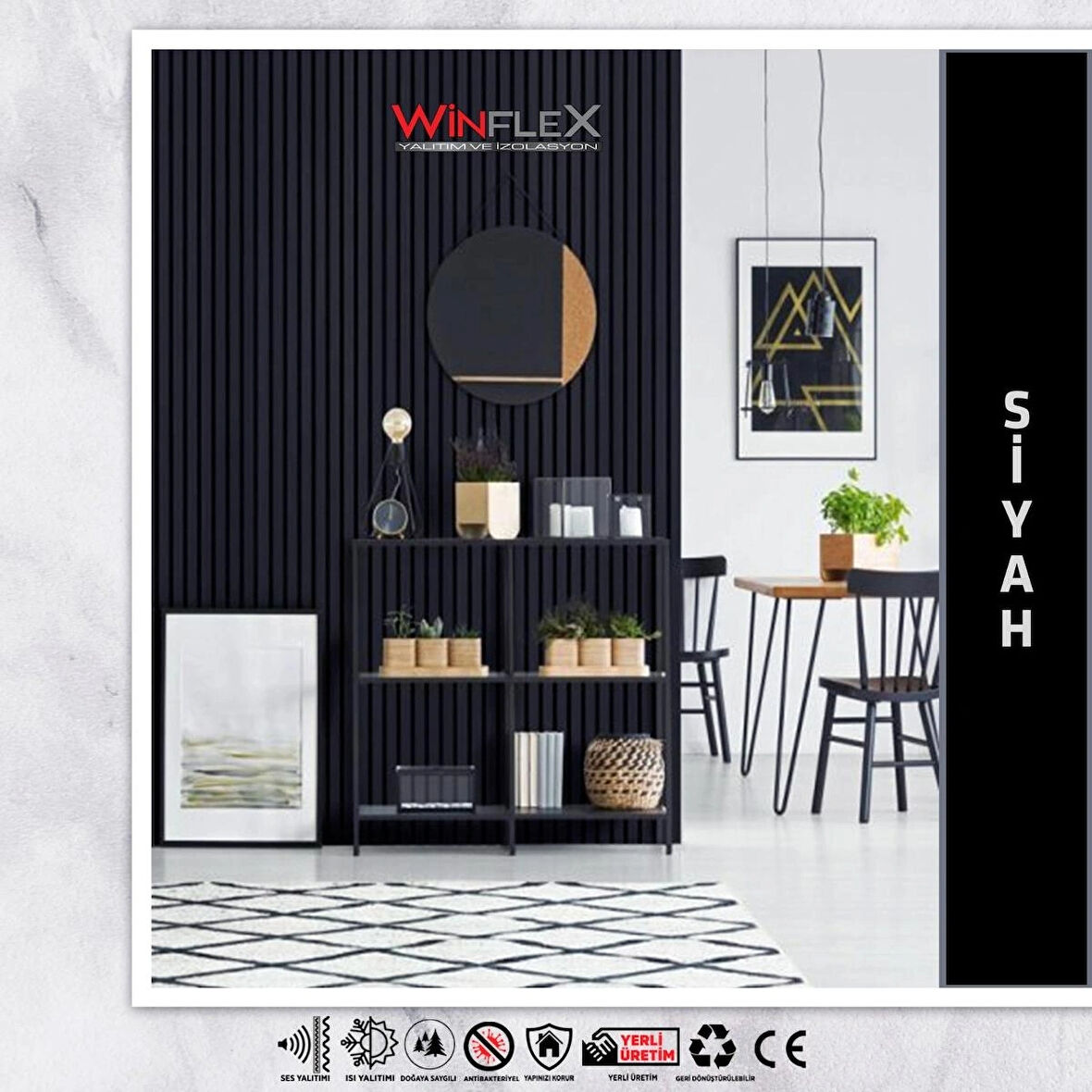 WİNPANEL Dekoratif Ahşap Duvar Paneli  – SİYAH RENK (50X240CM).