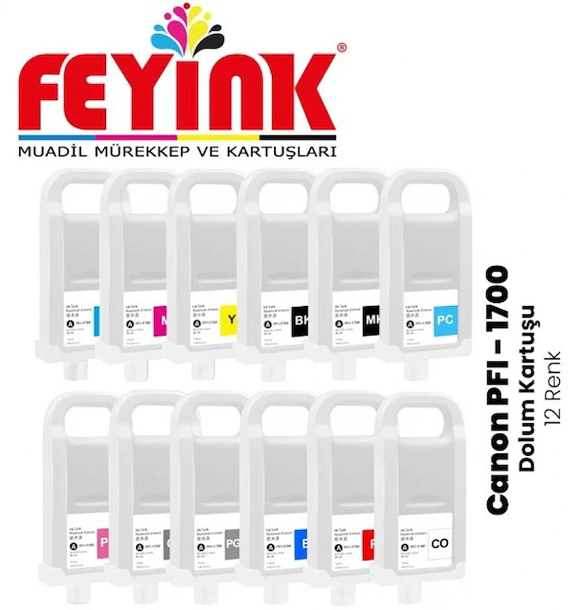 Feyink® Pro-4000-4100-6000-6100 PFI-1700 Kolay Dolabilen Dolum Kartuşu Çipli 12 Renk 							