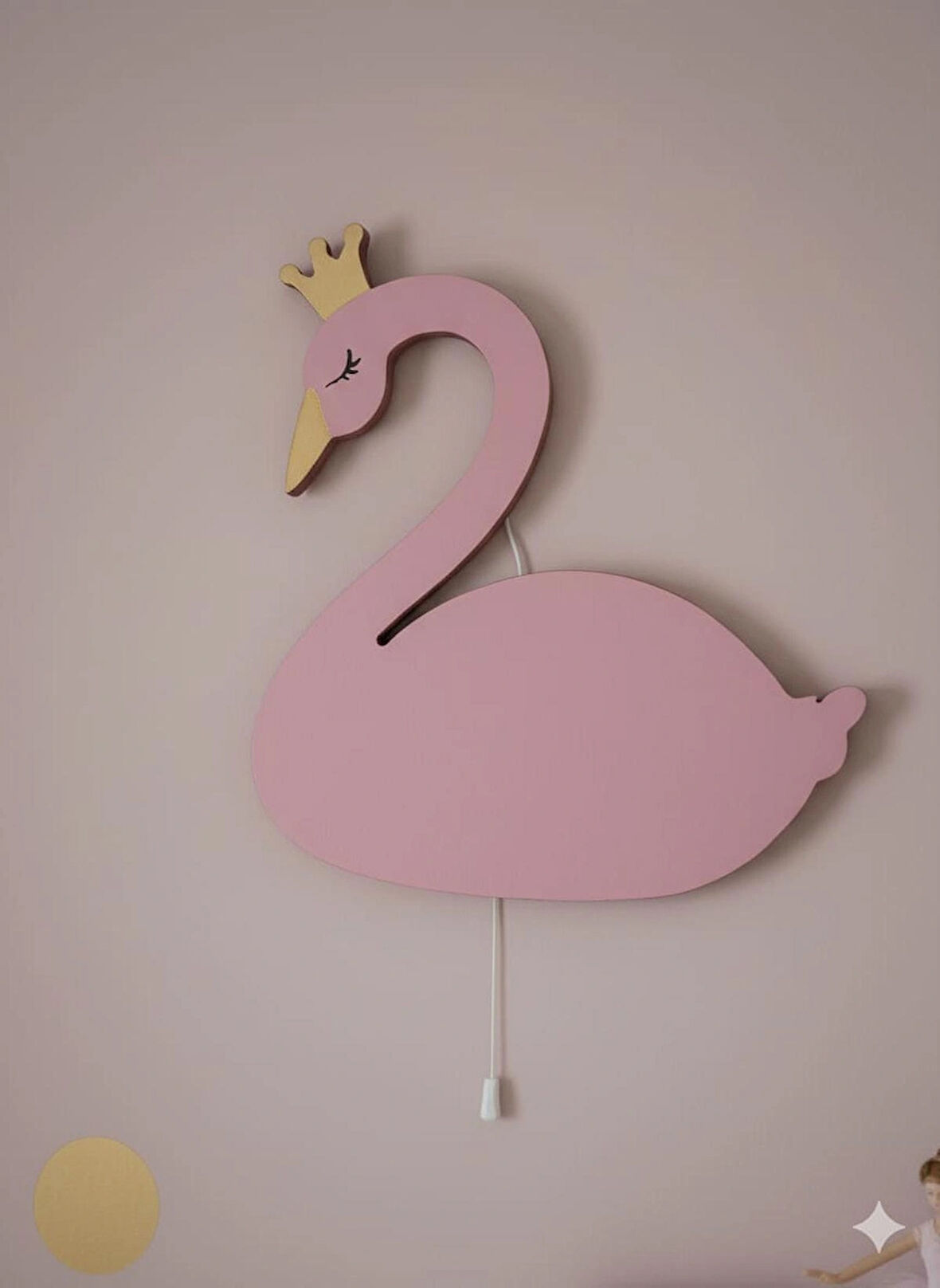 El Yapımı Kuğu Figürlü Bebek ve Çocuk Odası Duvar Lambası-Rgb-Bluetooth