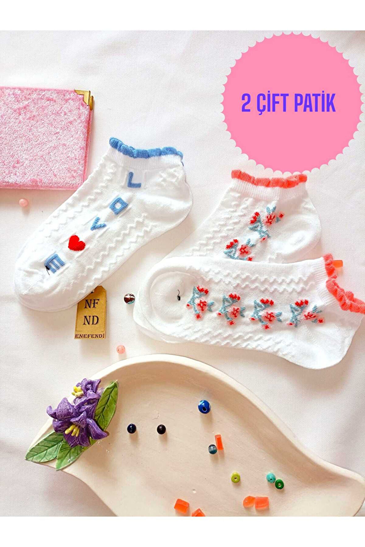 2 ÇİFT PATİK ÇORAP YUMUŞAK DİKİŞSİZ BURUN KADIN PAMUKLU KISA KONÇ DESENLİ 36-40