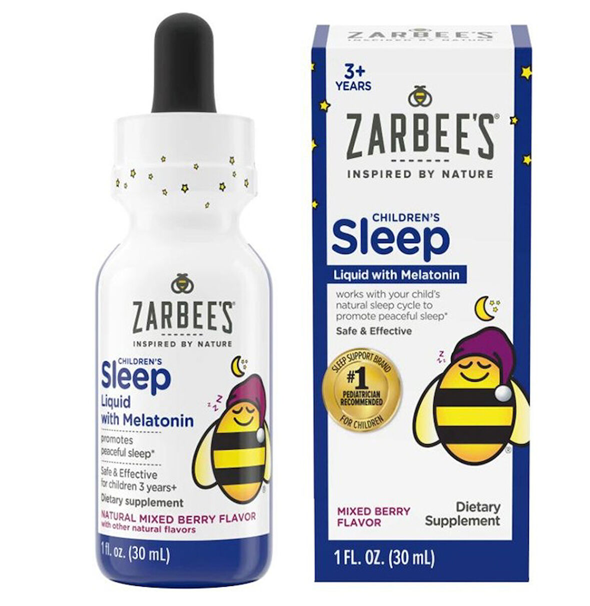 Kids Sleep Supplement Liquid with 1mg Melatonin; Drug-Free & Effective; Easy to Take Natural Berry Flavor for Children Ages 3 and Up; 1 Fl Oz Bottles, Pack of 2