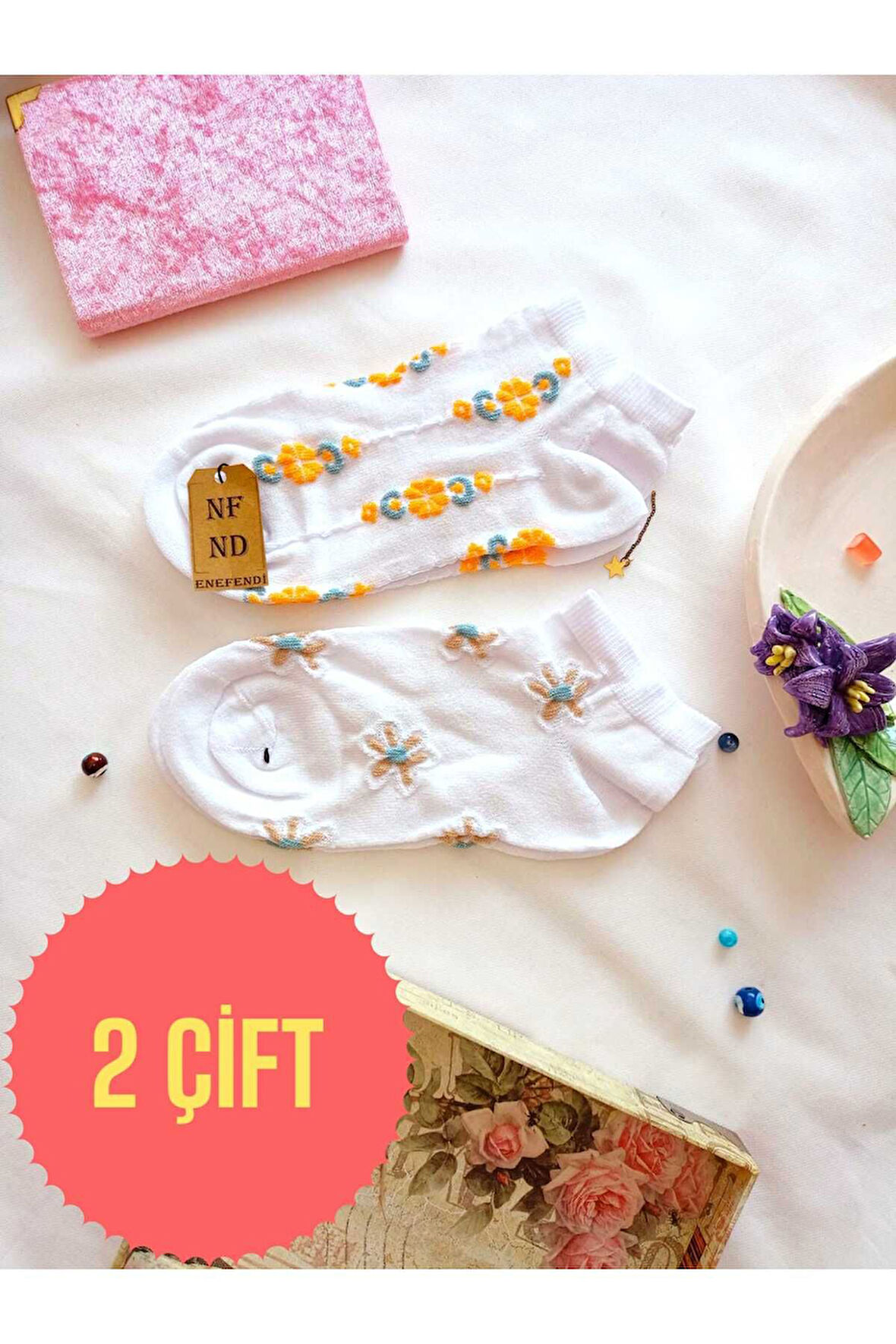 2 ÇİFT DİKİŞSİZ PATİK ÇORAP PAMUKLU KISA KONÇ DESENLİ KADIN ÇORABI 36-40 TURUNCU MAVİ BEYAZ