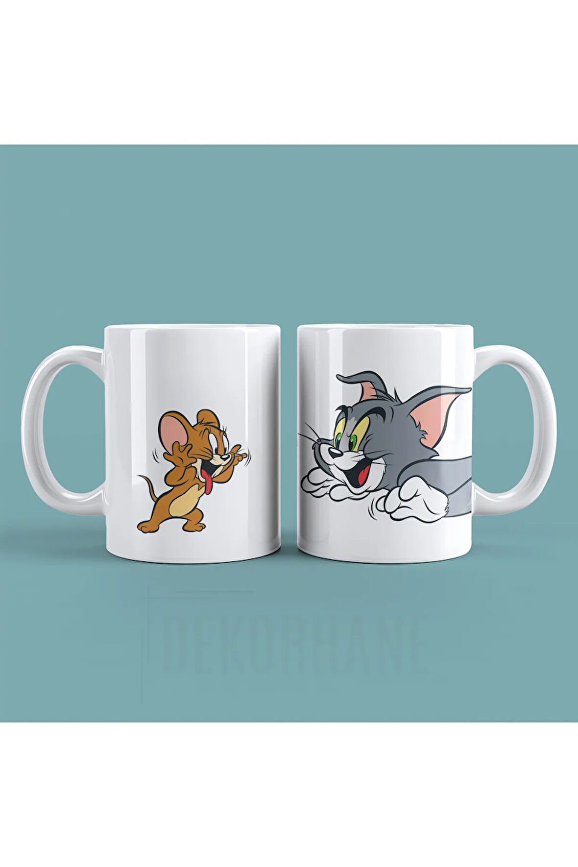 2'li Tom ve Jerry - Tasarım Baskılı Kahve Kupası Hediye Porselen Mug Kupa Bardak
