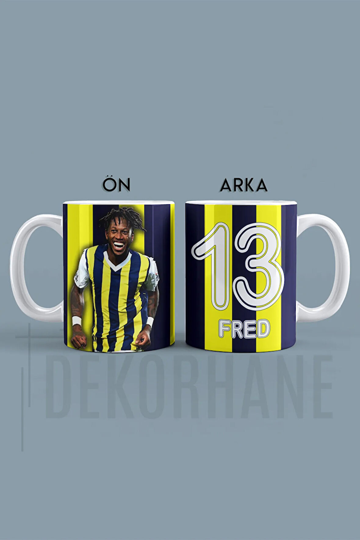 Fred Sarı Lacivert Çubuklu Tasarım Baskılı Kupa Bardak Hediyelik