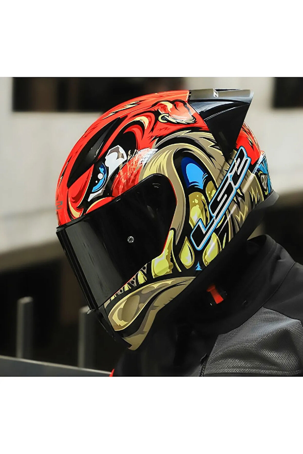 RAPID 2 RACE SPOX KIRMIZI-GRİ KAPALI MOTOSİKLET KASKI SİYAH CAMLI