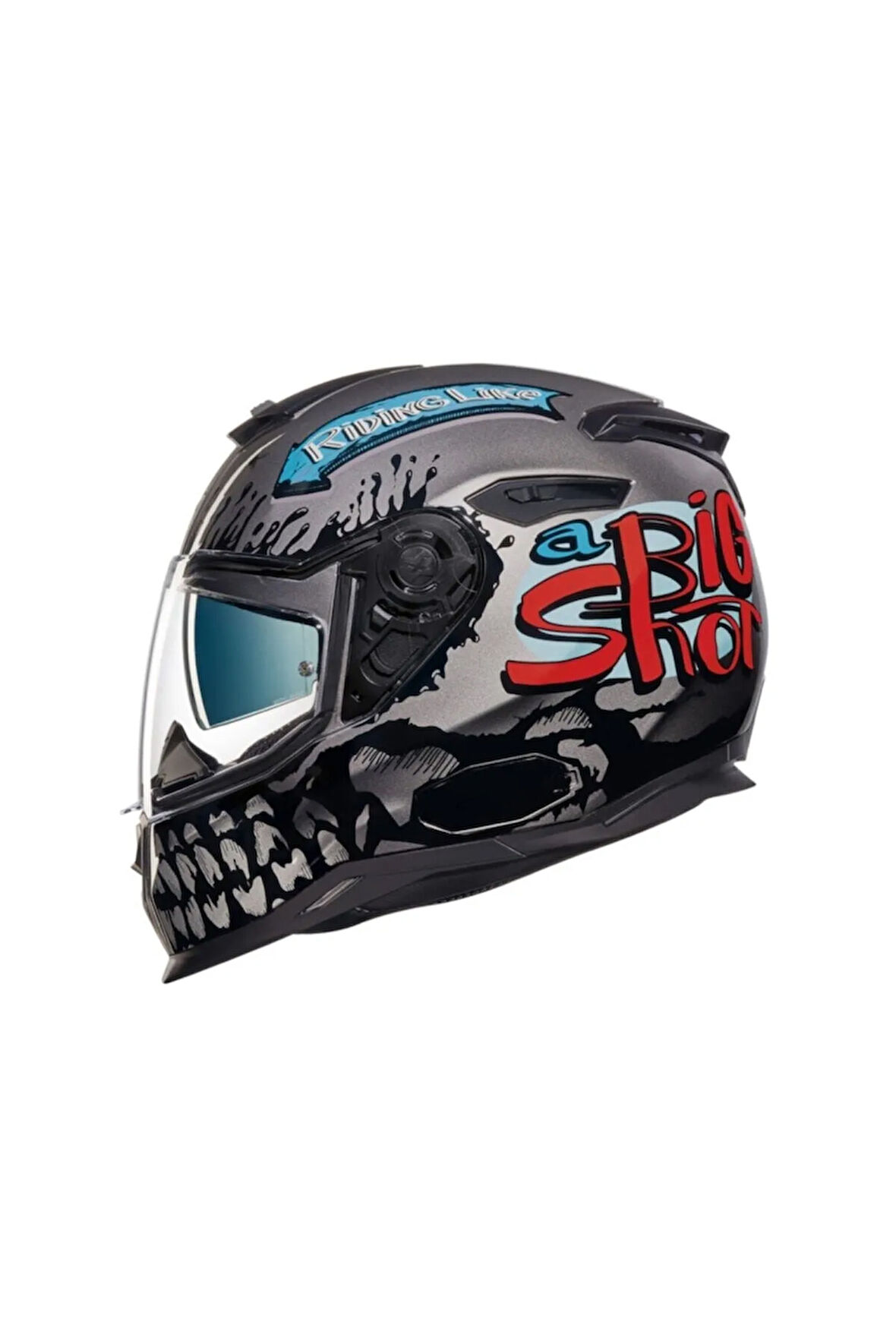 Sx.100 Big Shot Dark Grey Tam Motorcu Kaskı + Pınlock