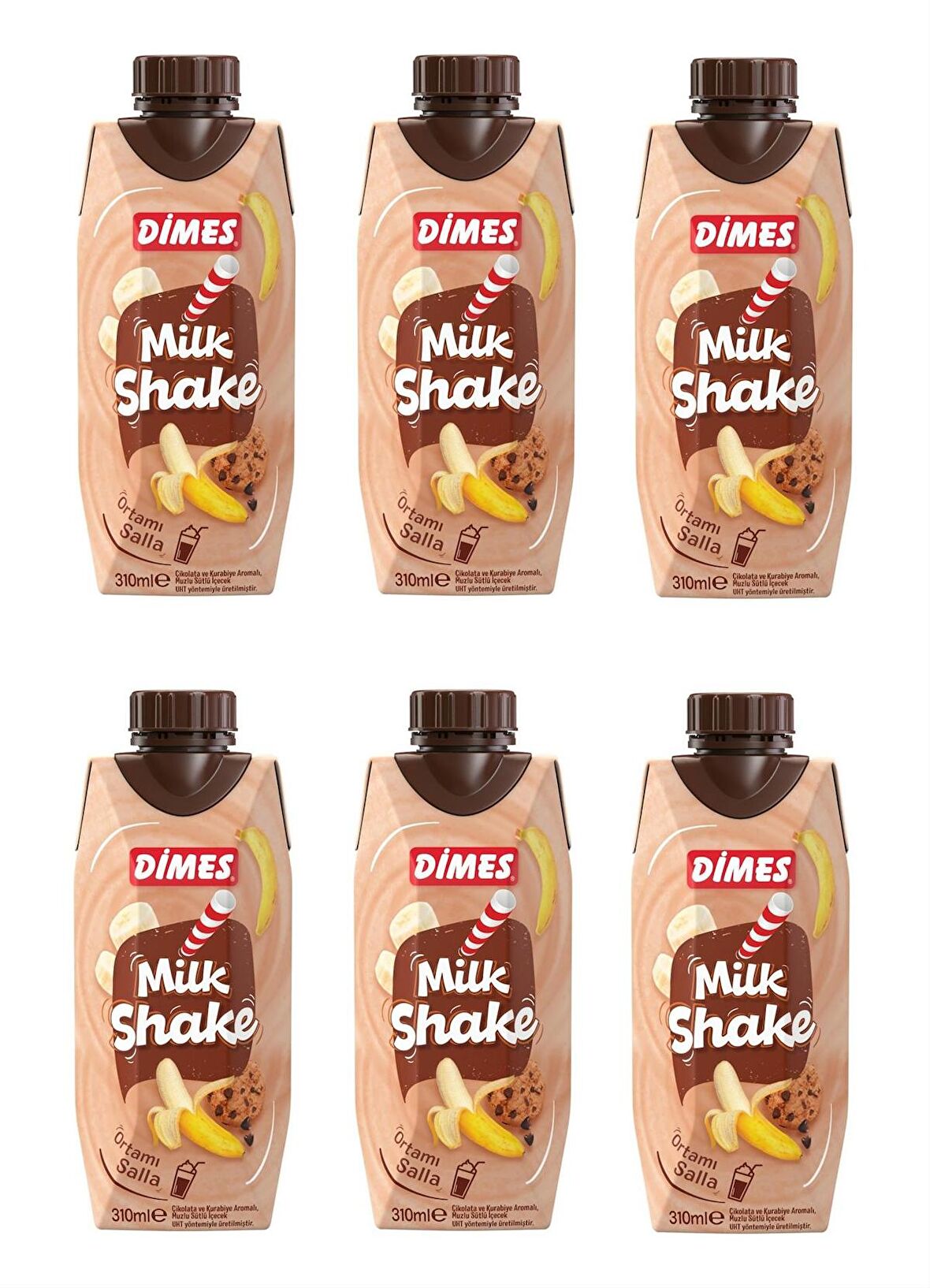 Dimes Milkshake Çikolata Ve Kurabiye Aromalı Muzlu 310 Ml X 6 Adet