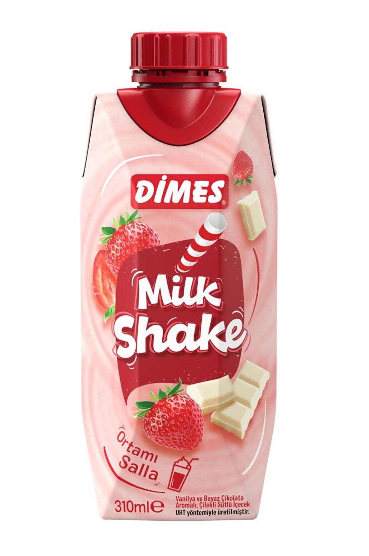 Dimes Milkshake Vanilya Ve Beyaz Çikolata Aromalı Çilekli 310 Ml