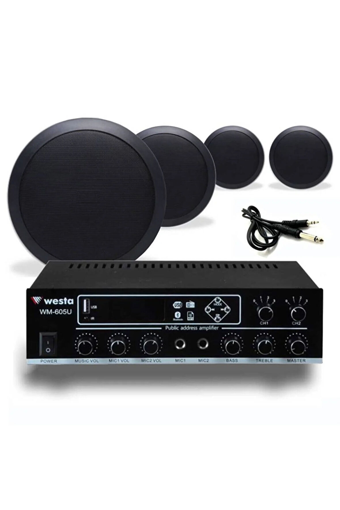 4’lü Siyah Tavan Hoparlör Ses Sistemi Paketi – Mağaza, Ofis & Kafe Müzik Çözümü