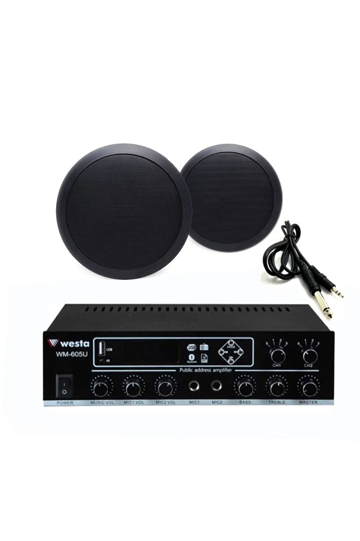 2’li Siyah Tavan Hoparlör Ses Sistemi Paketi – Mağaza & Ofis Müzik Çözümü