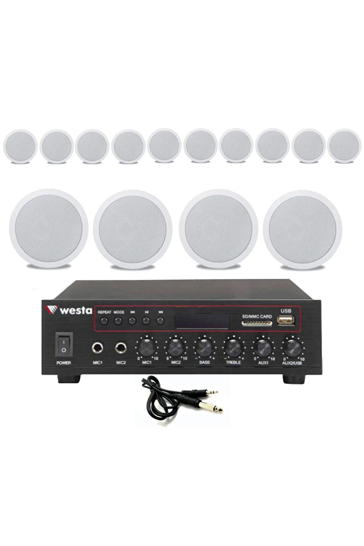 14’lü Beyaz Tavan Hoparlorlu 100V Ses Sistemi Paketi | Kafe, Mağaza ve Ofis Müzik Sistemi