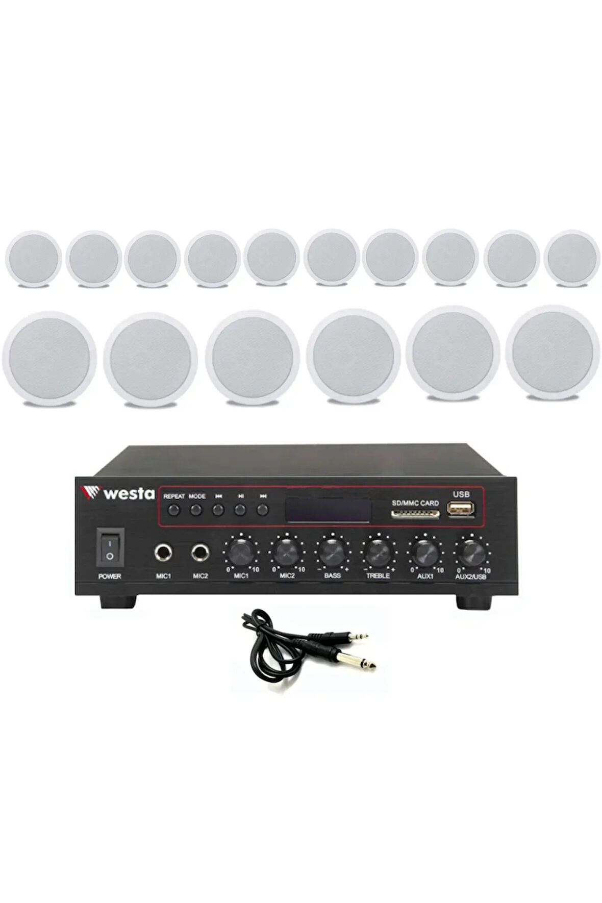 16’lı Beyaz Tavan Hoparlorlu 100V Ses Sistemi Paketi | Kafe, Mağaza ve Ofis Müzik Sistemi