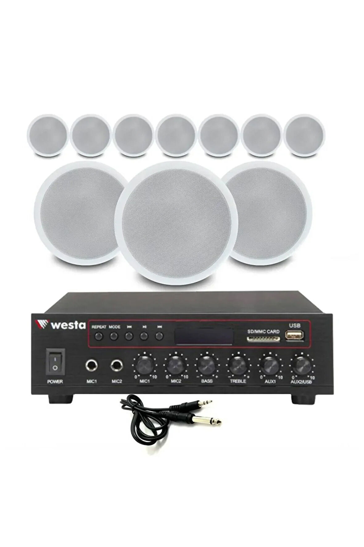 10’lu Beyaz Tavan Hoparlorlu 100V Ses Sistemi Paketi | Kafe, Mağaza ve Ofis Müzik Sistemi