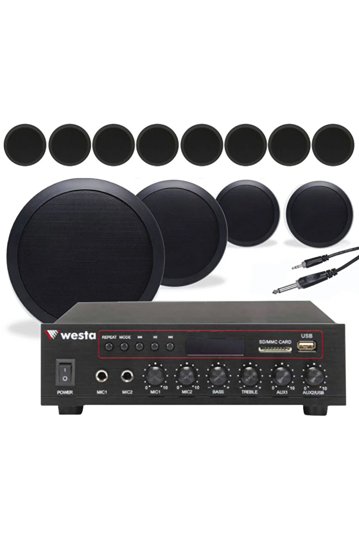 12’li Siyah Tavan Hoparlorlu 100V Ses Sistemi | Kafe, Mağaza ve Ofis Müzik Sistemi