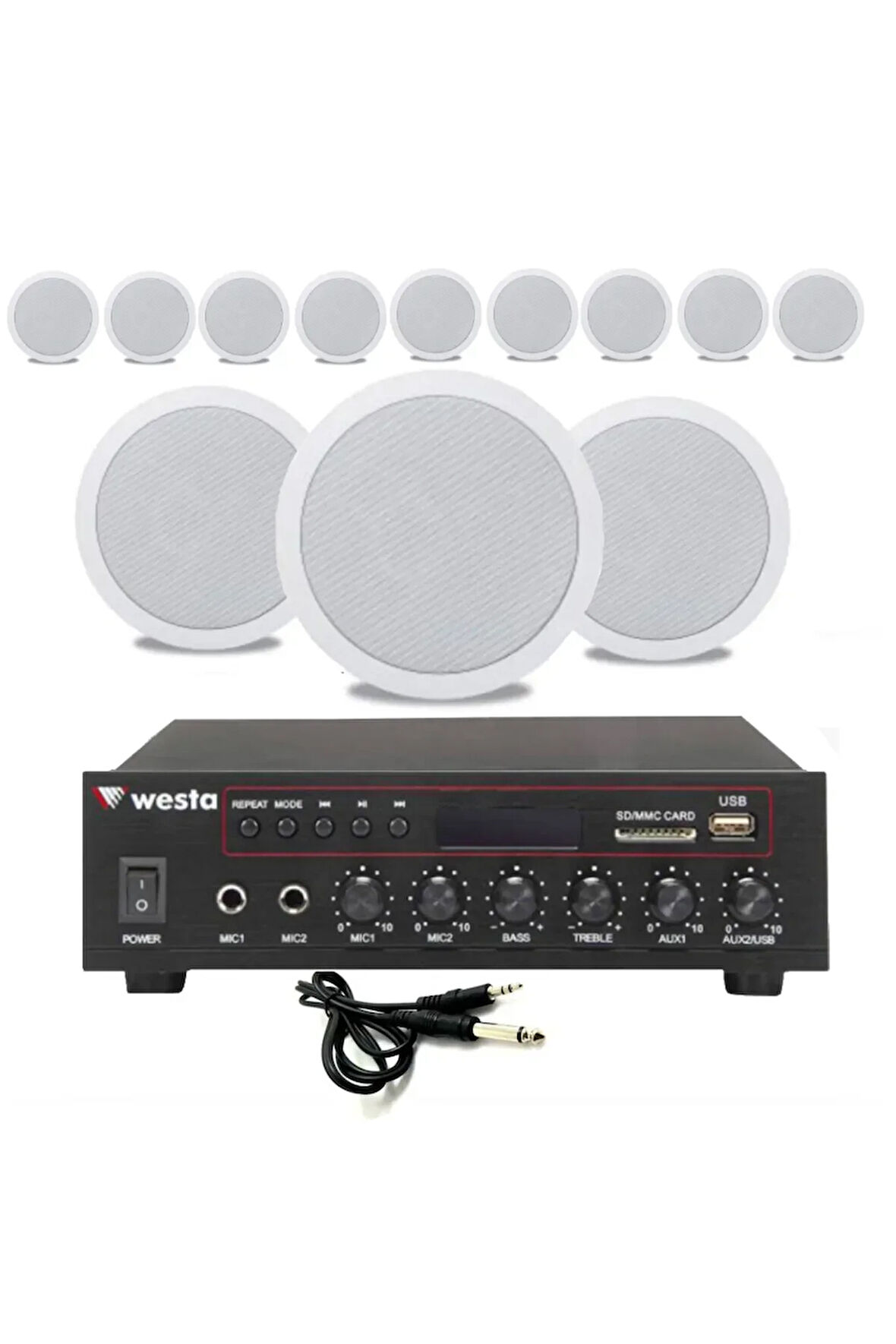 12’li Beyaz Tavan Hoparlorlu 100V Ses Sistemi Paketi | Kafe, Mağaza ve Ofis Müzik Sistemi