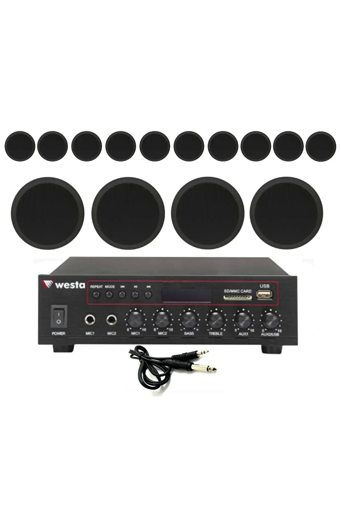 14’lü Siyah Tavan Hoparlorlu 100V Ses Sistemi | Kafe, Mağaza ve Ofis Müzik Sistemi