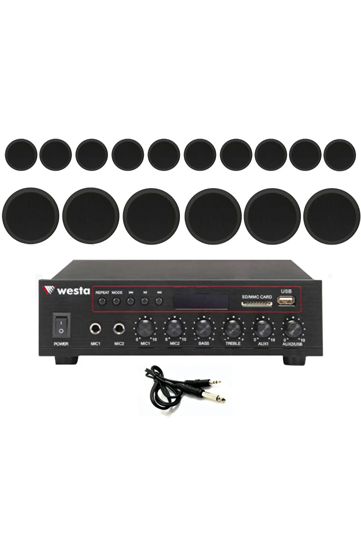 16’lı Siyah Tavan Hoparlorlu 100V Ses Sistemi | Kafe, Mağaza ve Ofis Müzik Sistemi