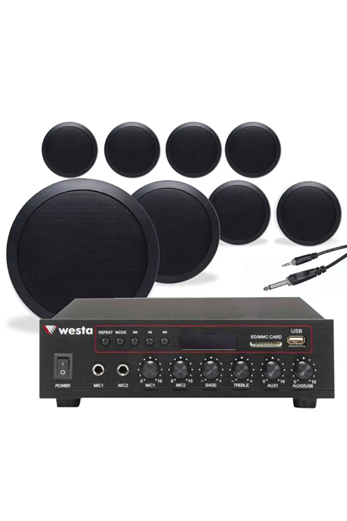 8’li Siyah Tavan Hoparlorlu 100V Ses Sistemi Paketi | Kafe, Mağaza ve Ofis Müzik Sistemi