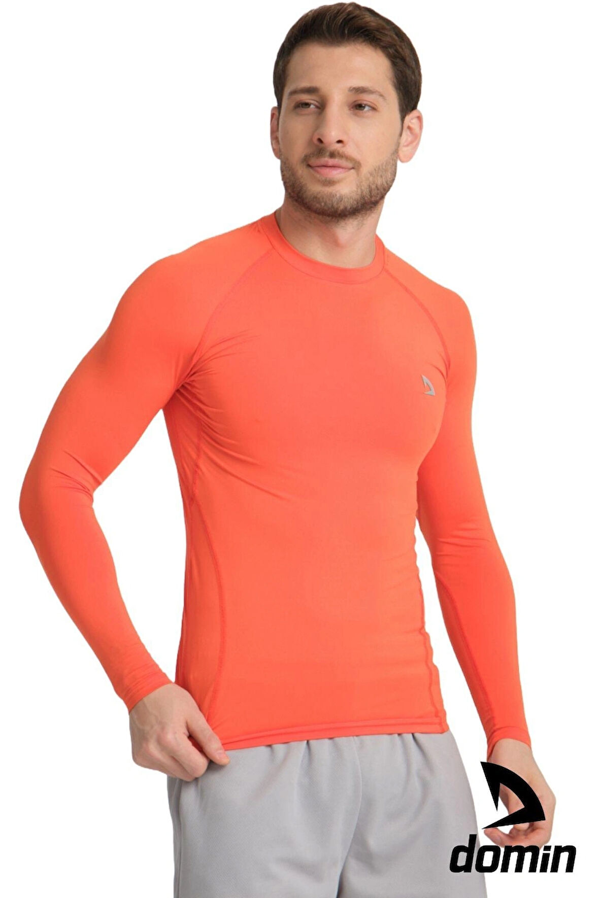 Erkek Uzun Kol Orange Esnek Fit Compression Spor Body Tshirt