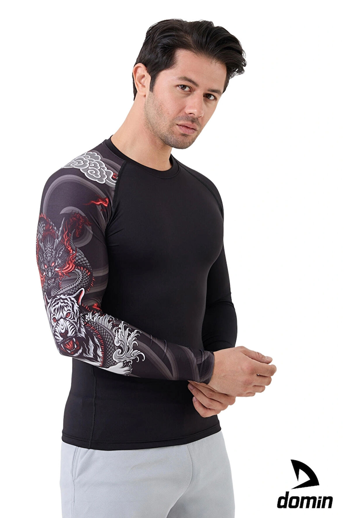 Erkek Uzun Kol Tek Kol Dijital Baskılı Compression Fitness Gym Spor Body Tshirt