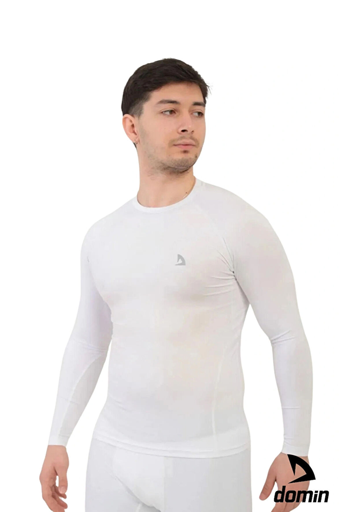 Erkek Beyaz Uzun Kol Compression Fitness Gym Body Tshirt
