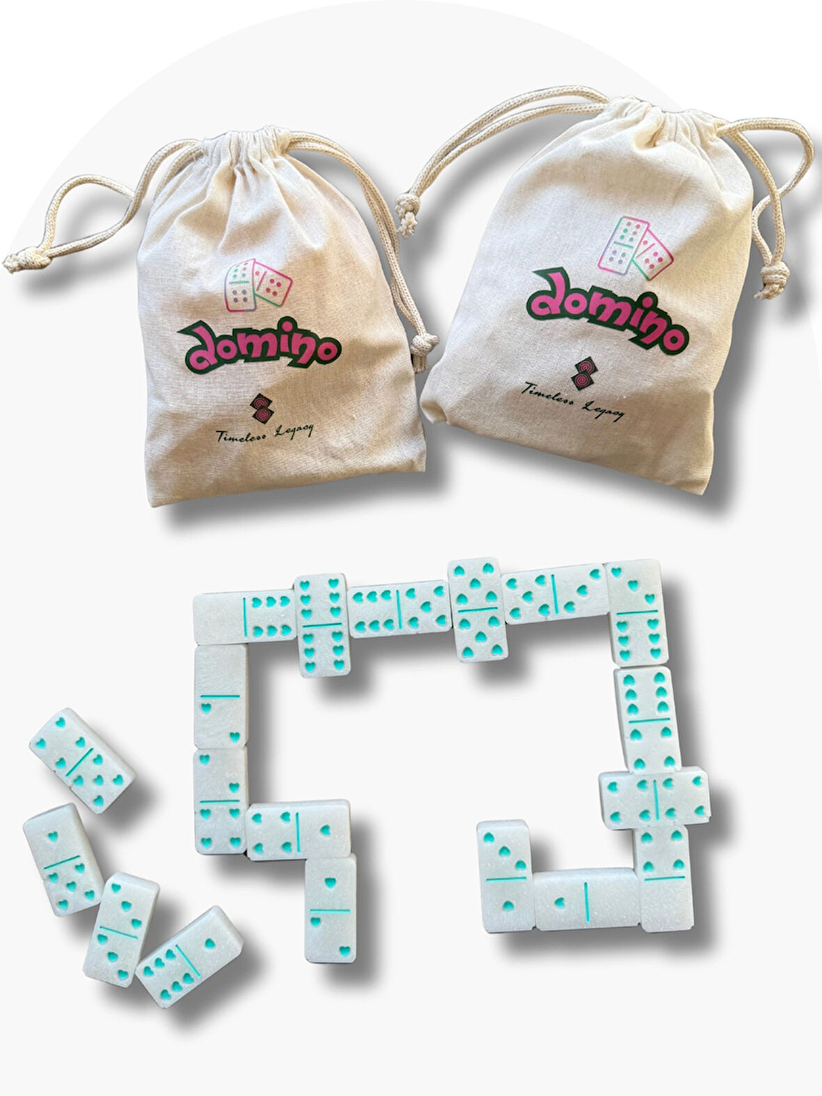 Beyaz Mavi Kalpli Tasarım Domino Oyunu