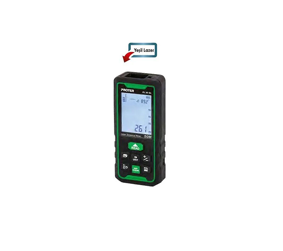 PROTER PL 50 GL 50 MT. LAZER METRE İÇ VE DIŞ ALAN ÖLÇÜM (YEŞİL LAZER PİLLİ)