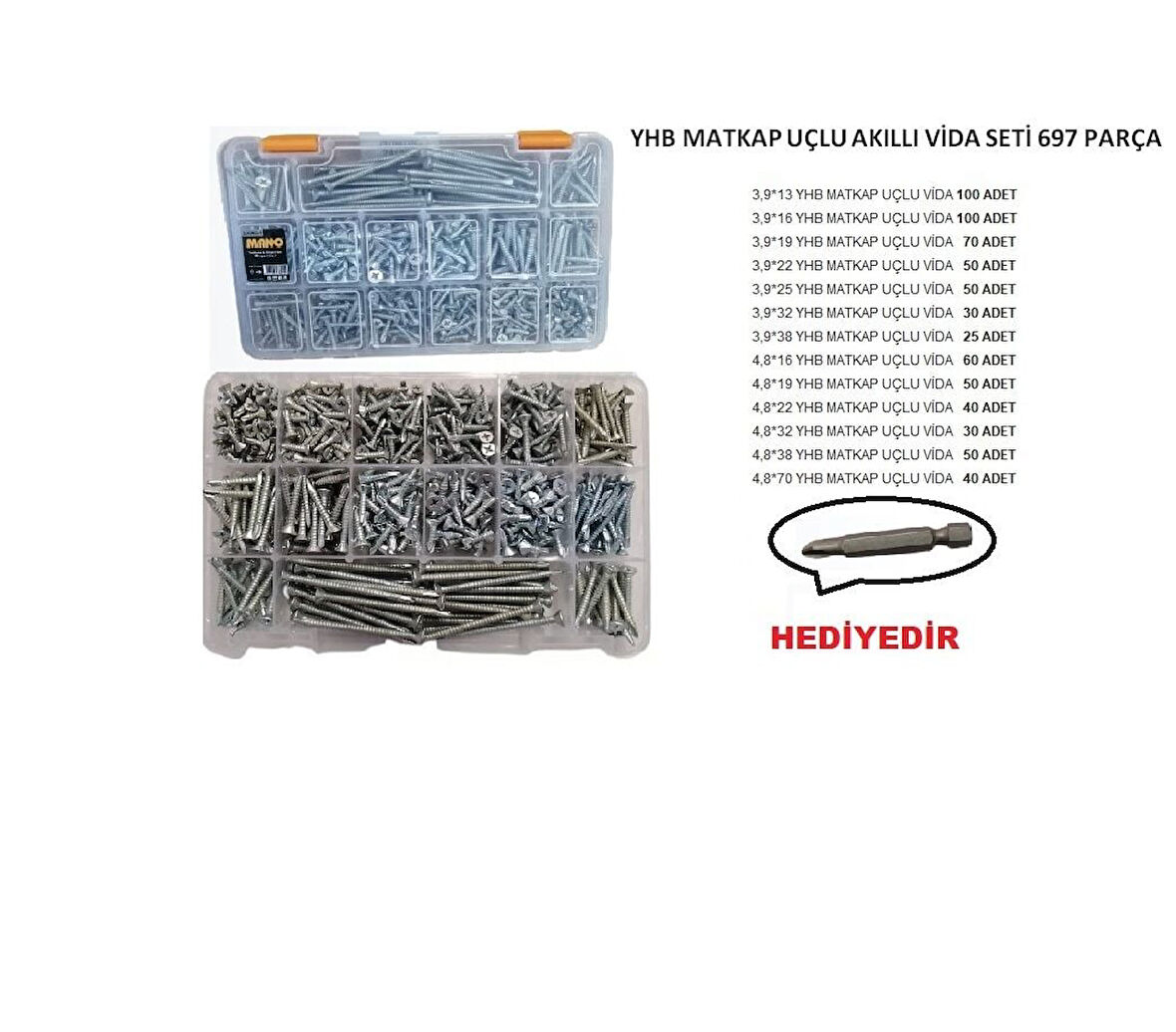 YHB MATKAP UÇLU AKILLI VİDA SETİ 697 PARÇA