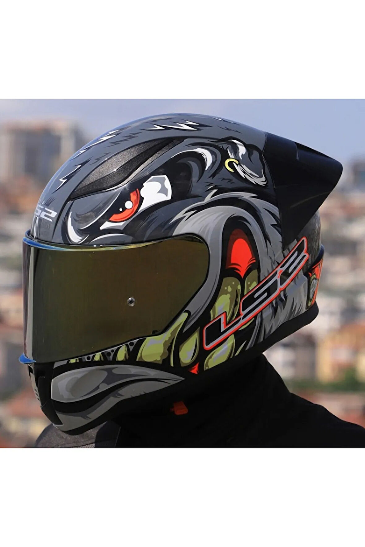 RAPID 2 RACE SPOX GRİ-KIRMIZI KAPALI MOTOSİKLET KASKI GOLD CAMLI