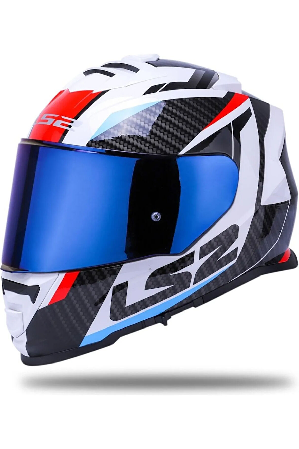 Storm 2 Racer Beyaz Kapalı Motosiklet Kaskı Mavi Camlı