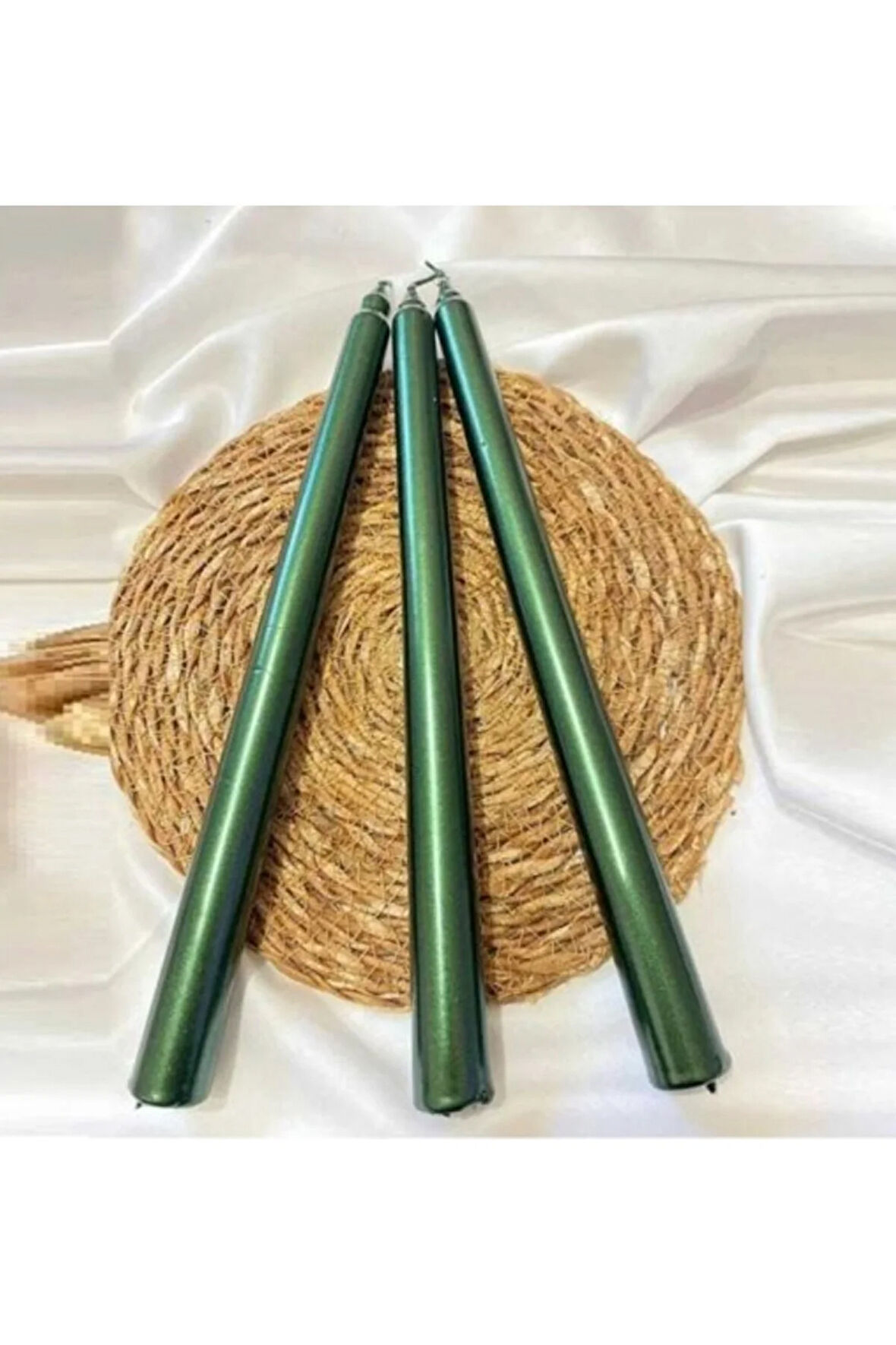 2'li Metalik Yesil-Şamdan Mum-Konik Mum