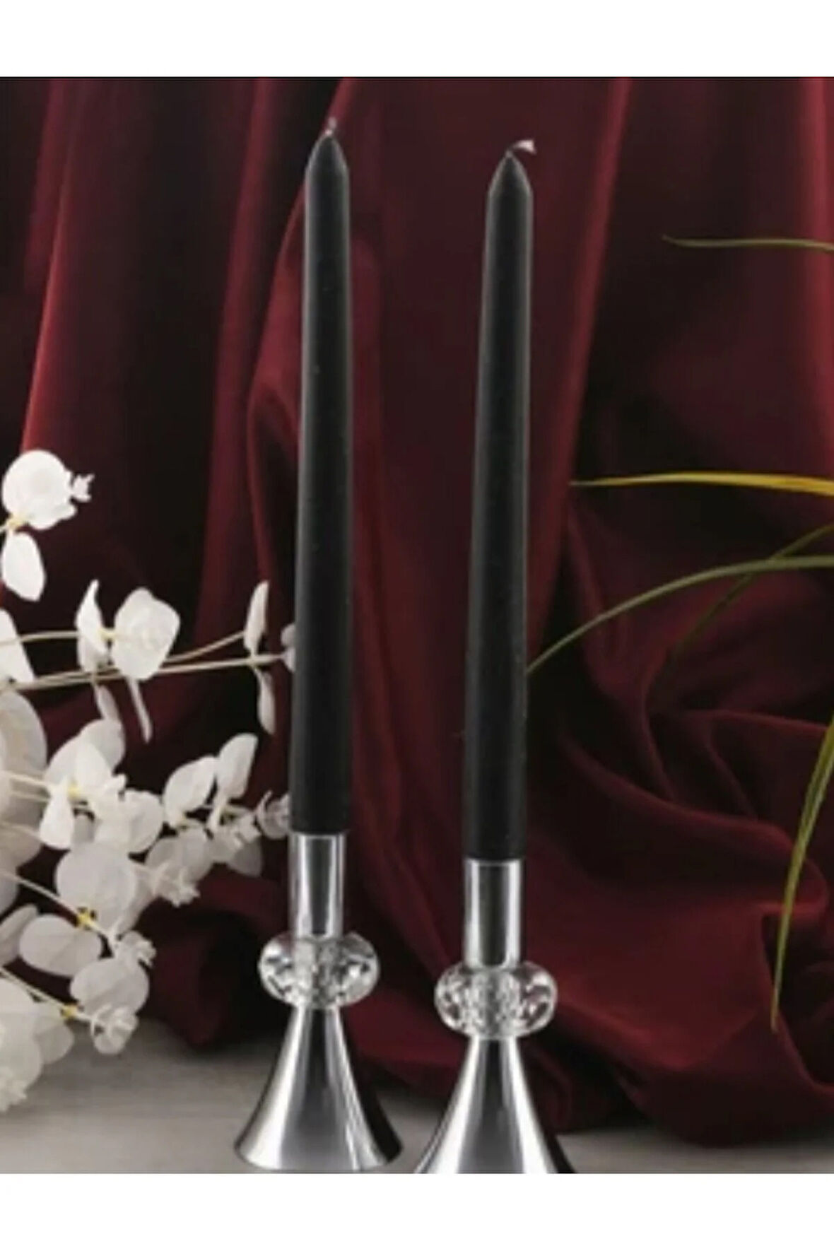 2'li Siyah-Şamdan Mum-Konik Mum