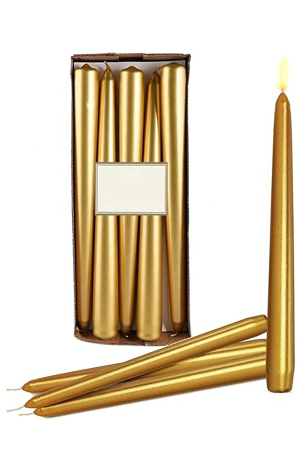 10'lu Metalik Gold-Şamdan Mum-Konik Mum