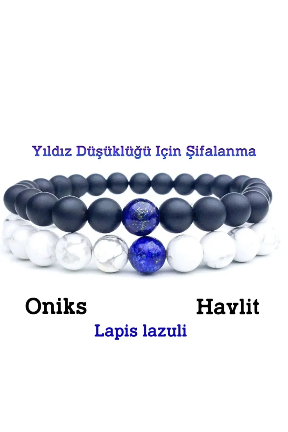 Öğrenci Doğal Lapis Lazuli,Havlit ,Oniks Yıldız Düşüklüğü İçin Şifalanma Bileklik 8mm