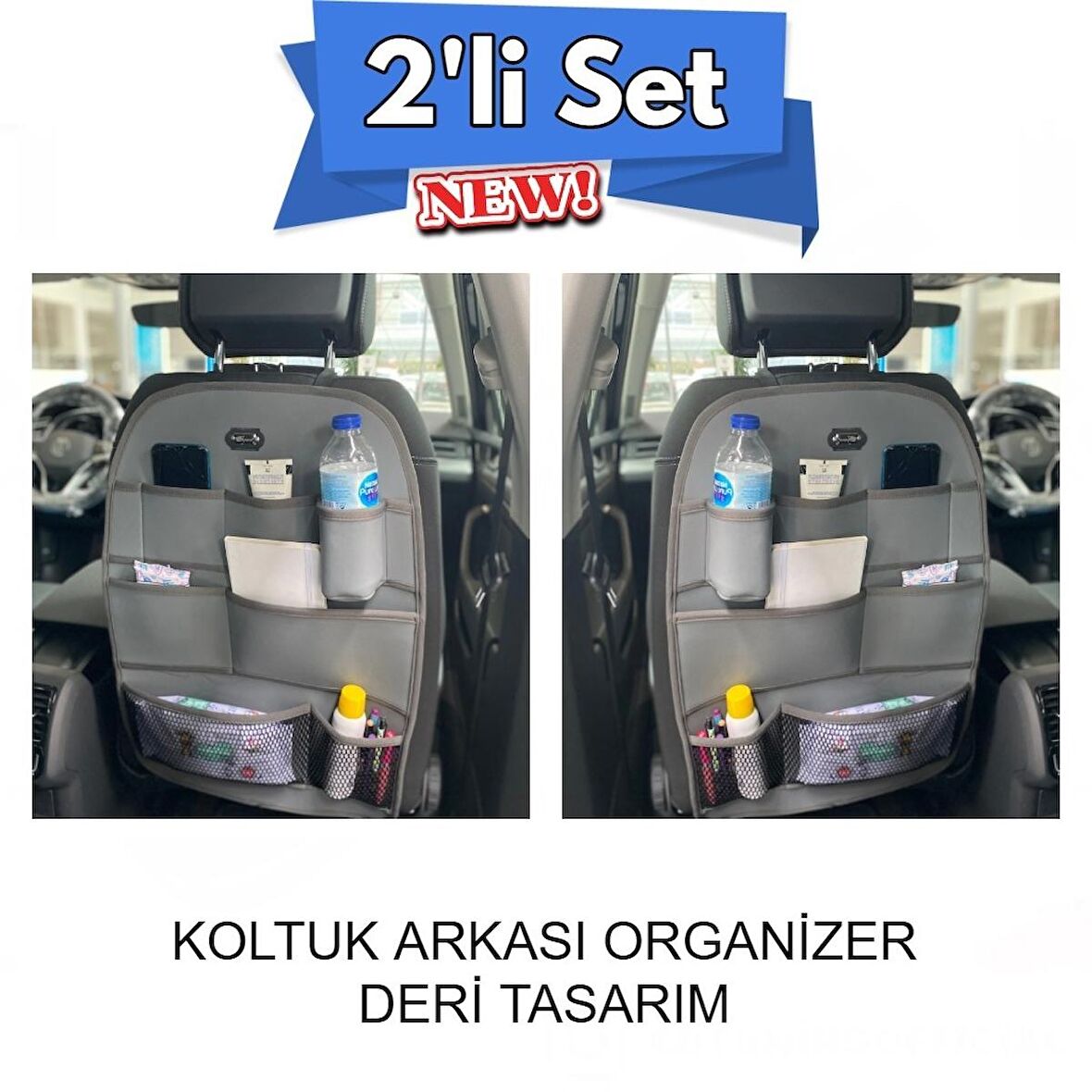 Nissan Pathfinder Lüks Deri Organizer Koltuk Arkası Düzenleyici Koruyucu Gri İkili Set