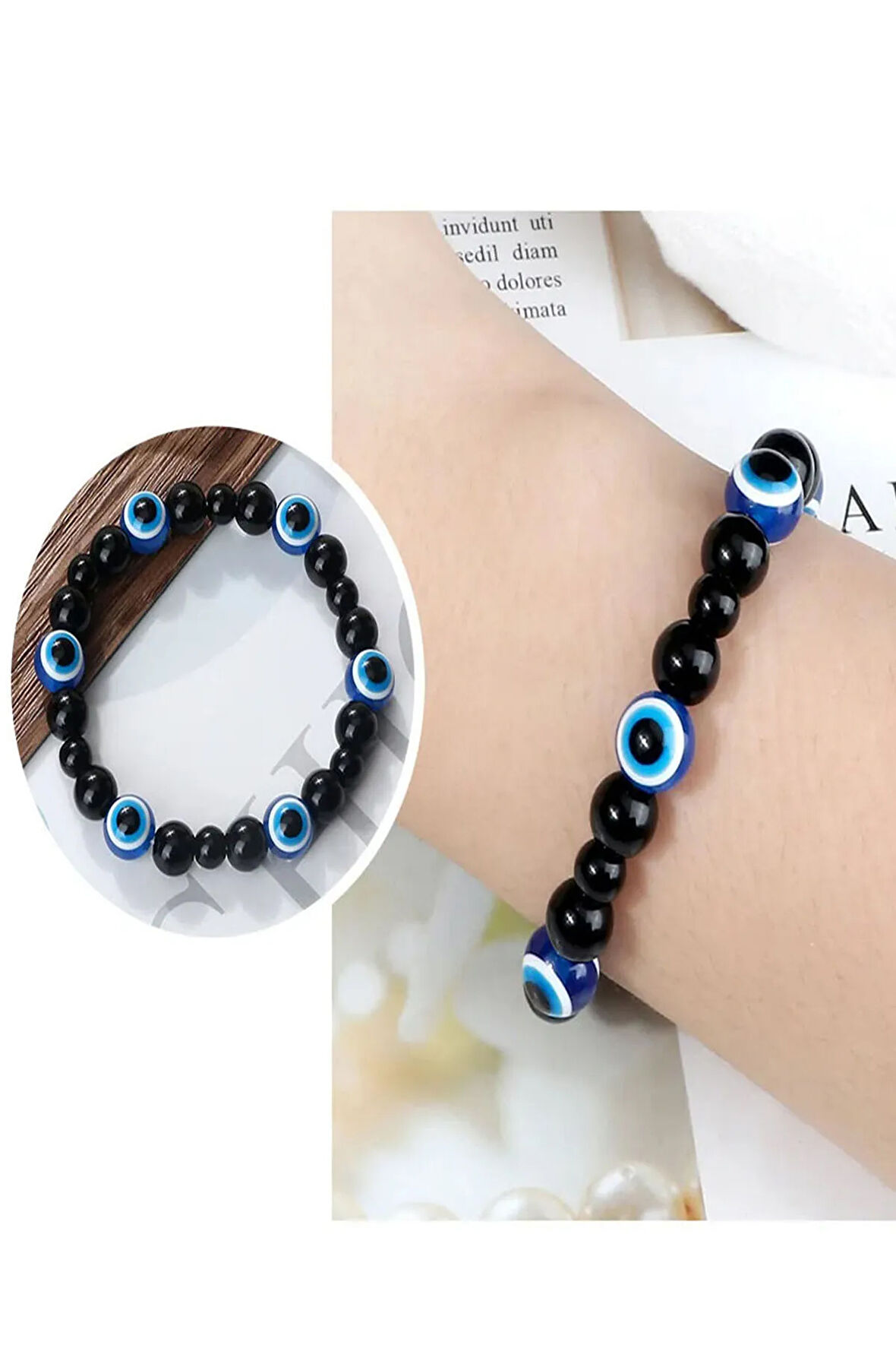 Doğal Taş Şans ve Nazar Bilekliği 8 mm