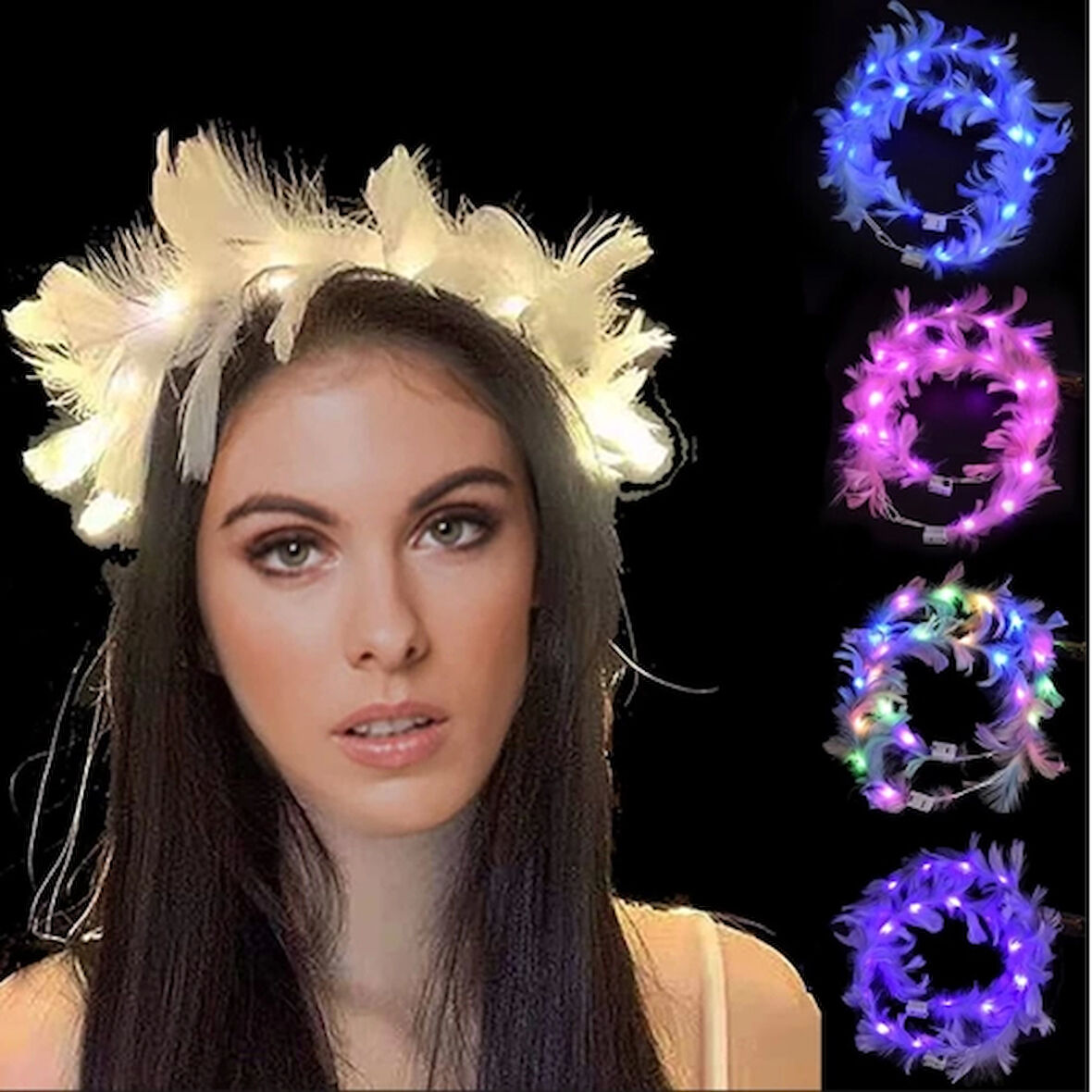 Led Işıklı RGB 3 Fonksiyonlu Otrişli Parti Tacı Beyaz Renk