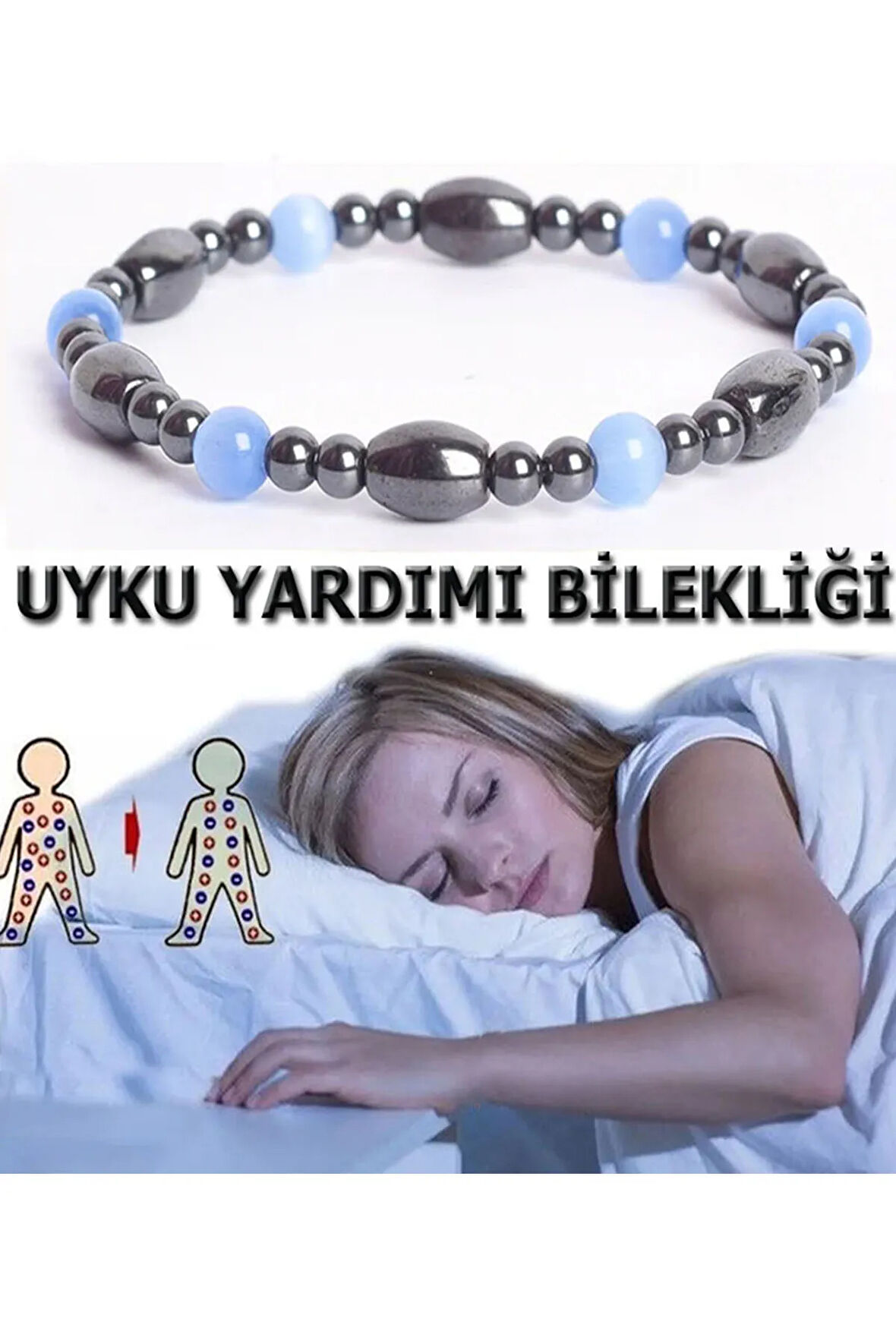 Uyku Yardımı Doğal Taş Bileklik ( Akuamarin - Hematit )