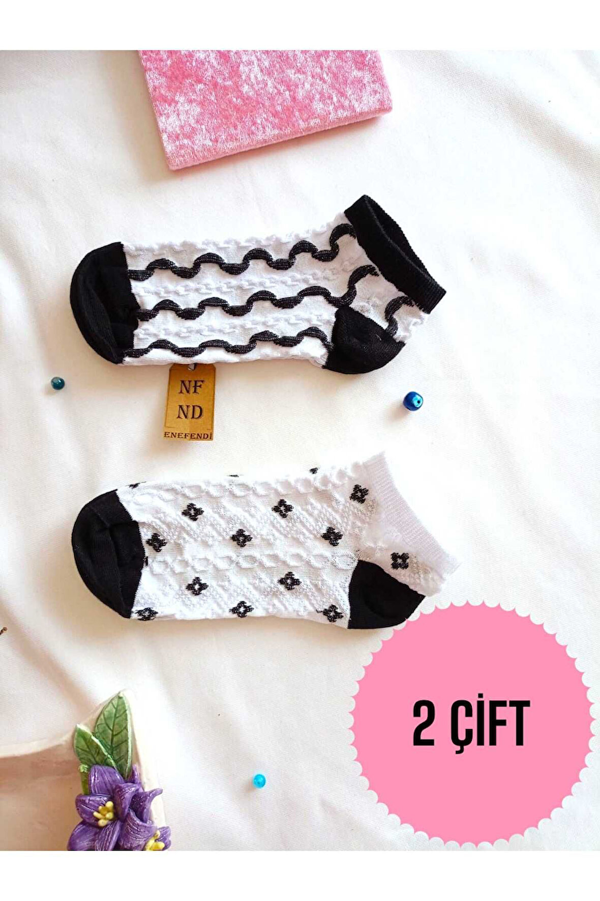 2 ÇİFT ÇORAP YUMUŞAK DİKİŞSİZ BURUN PAMUKLU KISA KONÇ DESENLİ PATİK ÇORABI 36-40