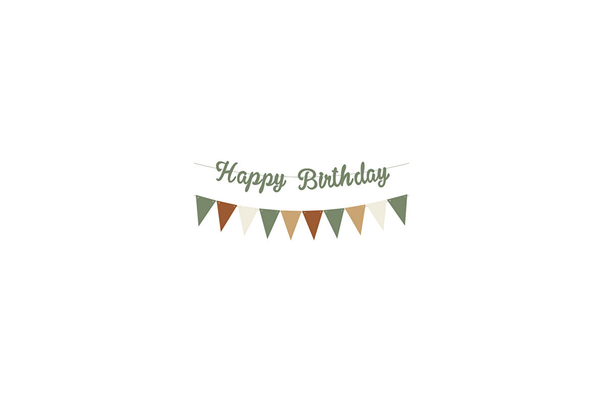 Küf Yeşili Happy Birthday Kaligrafi Banner ve Düz Renk Flama Set