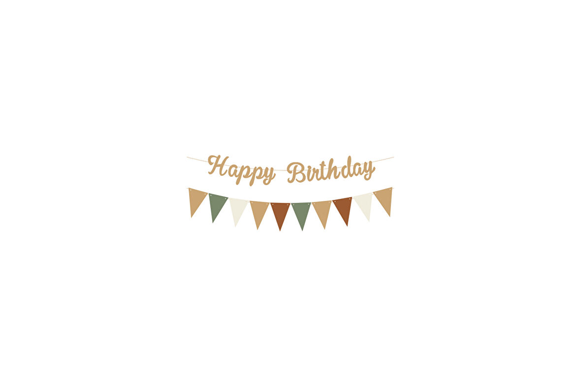 Sütlü Kahve Happy Birthday Kaligrafi Banner ve Düz Renk Flama Set