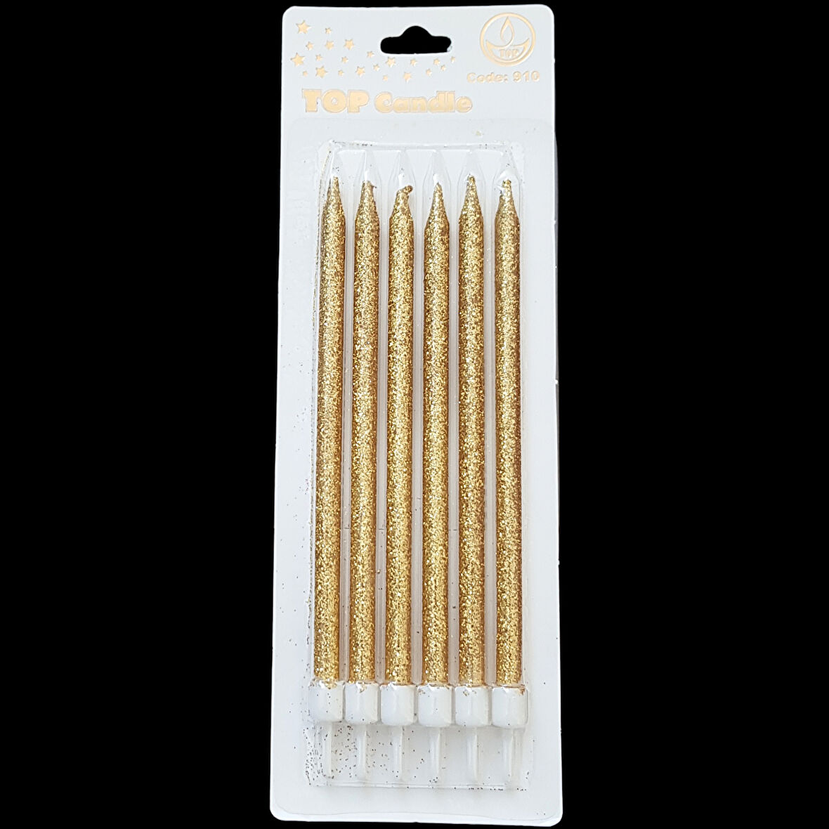 Altın Simli İnce Uzun Pasta Mum 16 cm * 6 Adet