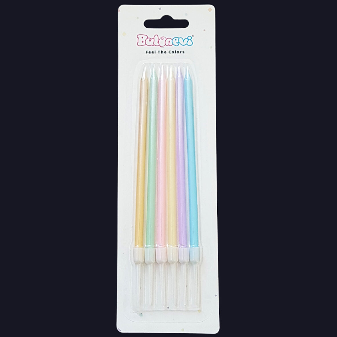 Karışık Parlak Makaron İnce Uzun Pasta Mum 13 cm * 6 Adet